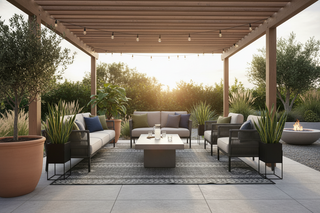 outdoor patio area modern and stylish with a rug